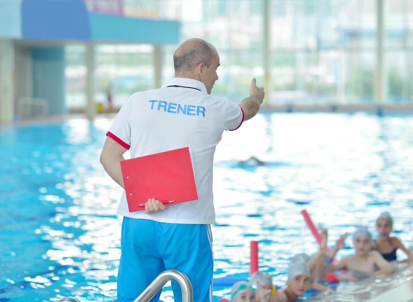 children group  at swimming pool photo