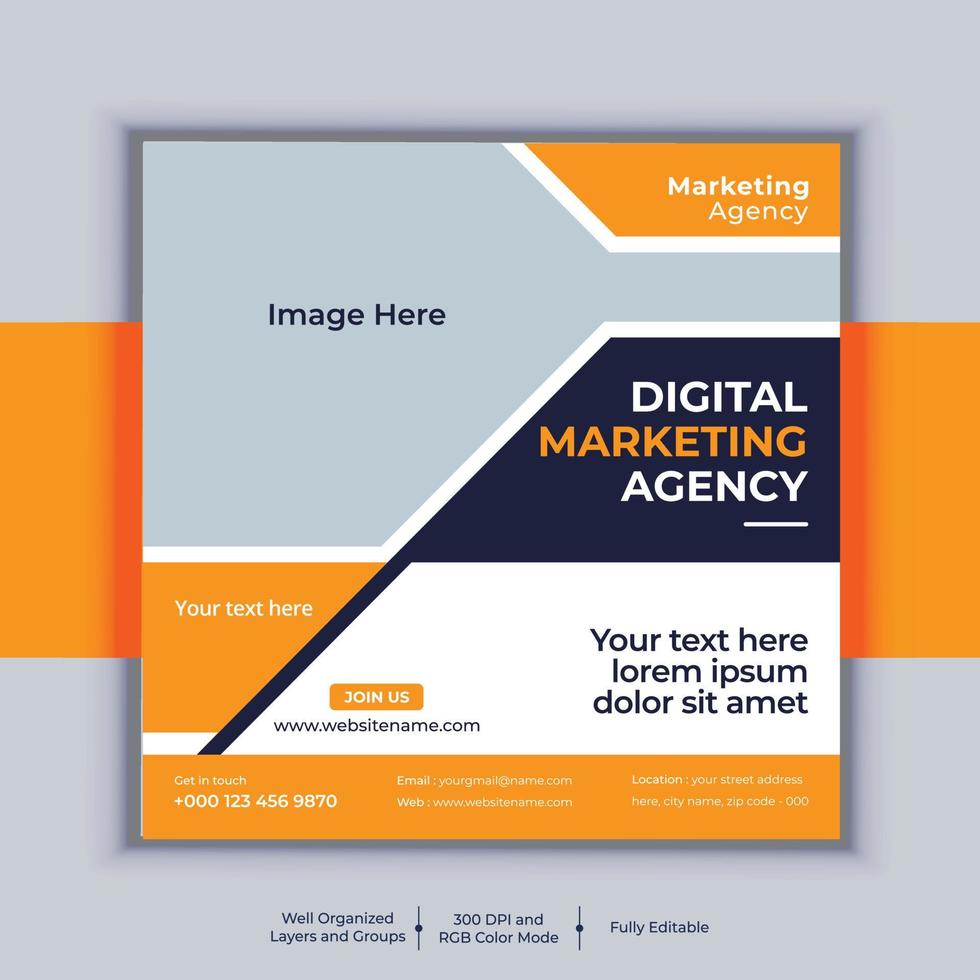 Digital Marketing Agency Corporate Social Media Post Banner Design, Modern Layout Vector Template, Set of Two Professional Business Square Banner Design