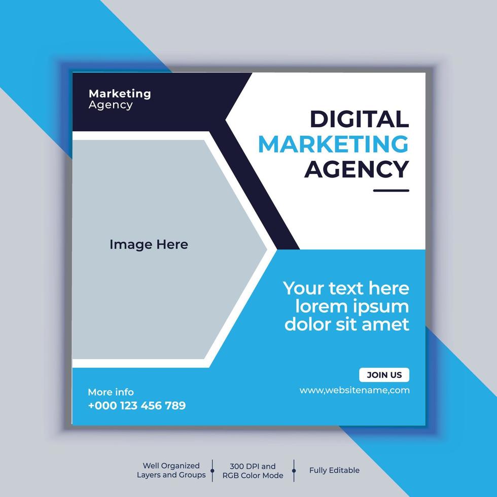 Digital Marketing Agency Corporate Social Media Post Banner Design, Modern Layout Vector Template, Set of Two Professional Business Square Banner Design