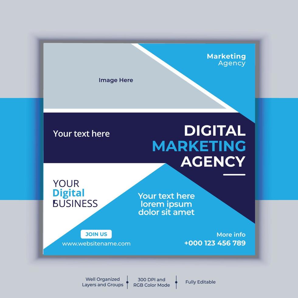 Digital Marketing Agency Corporate Social Media Post Banner Design, Modern Layout Vector Template, Set of Two Professional Business Square Banner Design