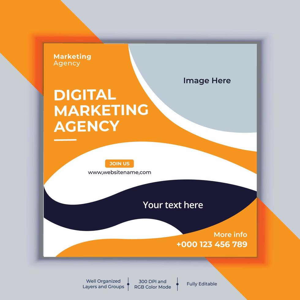 Digital Marketing Agency Corporate Social Media Post Banner Design, Modern Layout Vector Template, Set of Two Professional Business Square Banner Design