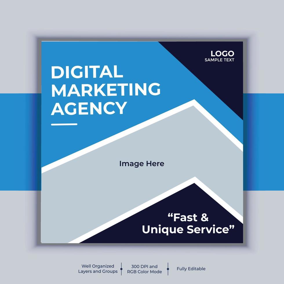 Digital Marketing Agency Corporate Social Media Post Banner Design, Modern Layout Vector Template, Professional Business Square Banner Design