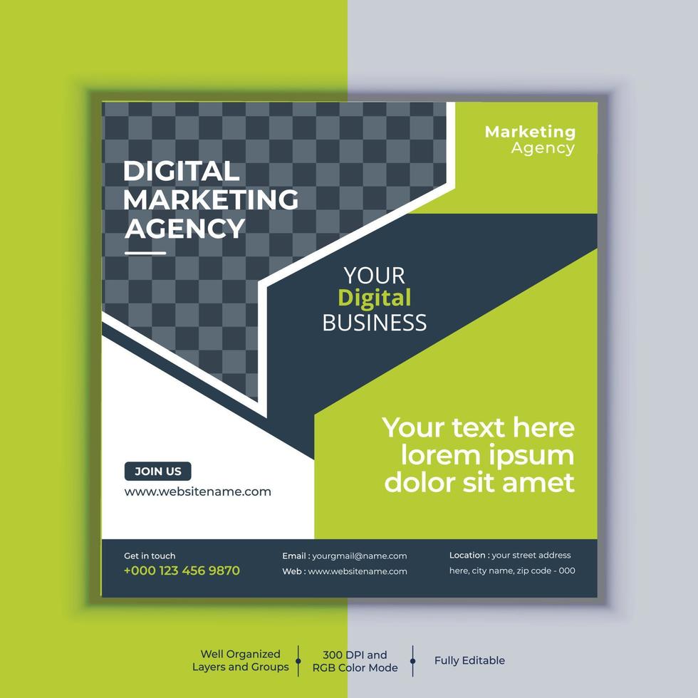 Digital Marketing Agency Corporate Social Media Post Banner Design, Modern Layout Vector Template, Professional Business Square Banner Design