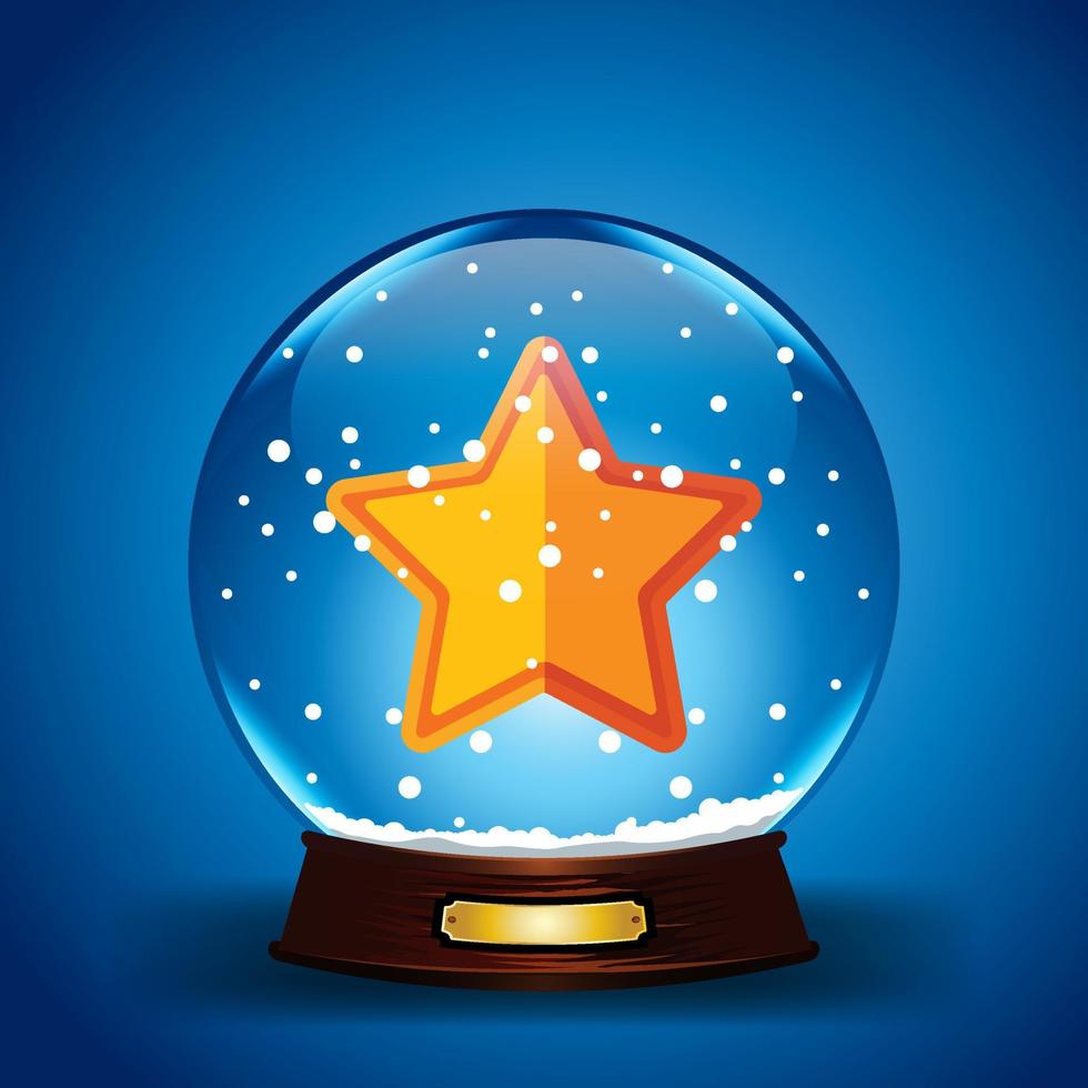 globo de bola de nieve de navidad de diseño plano con decoración de vacaciones realista estrella, ilustración vectorial vector