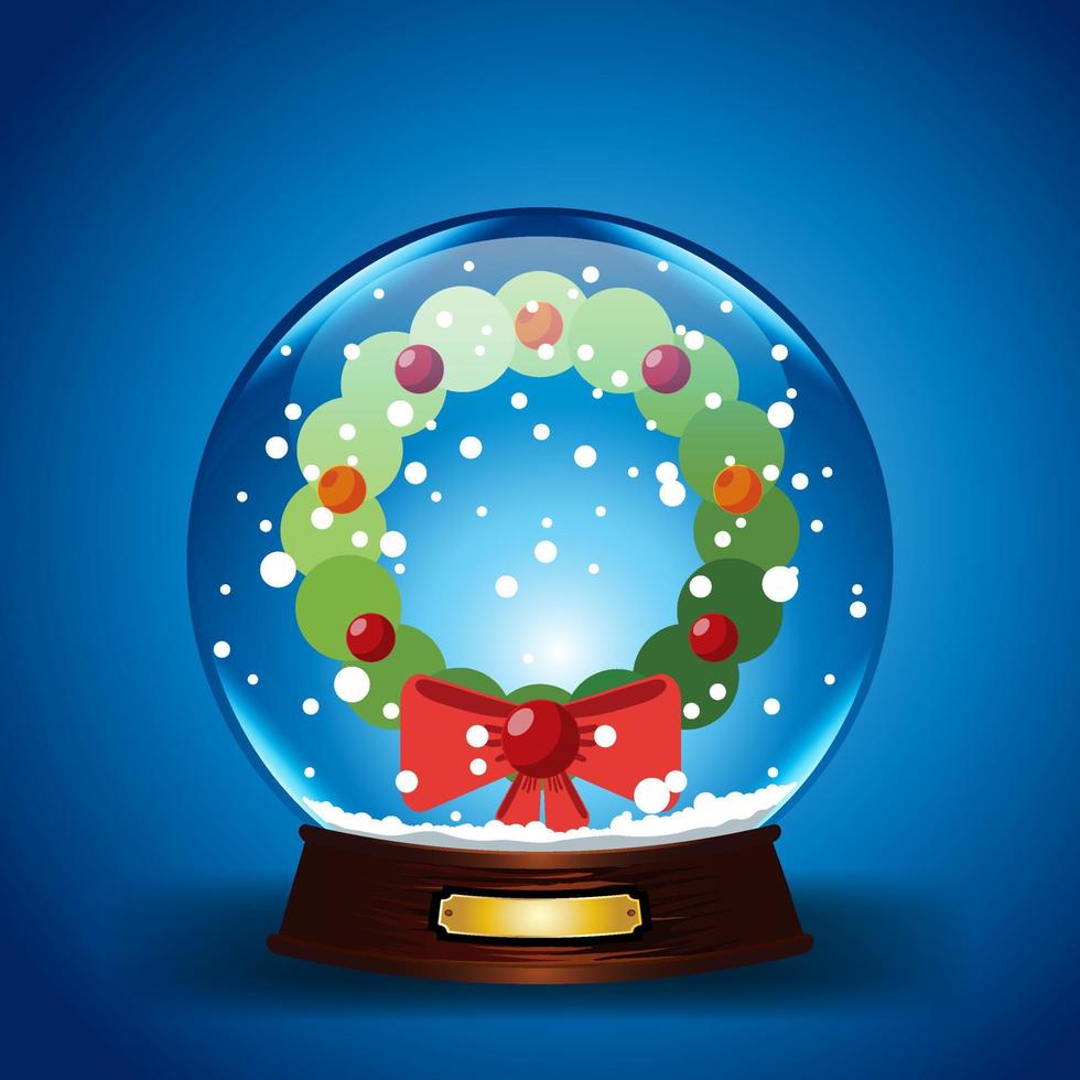 corona navideña hecha de un globo de bola de nieve de aspecto natural decorado con copos de nieve y burbujas. vector