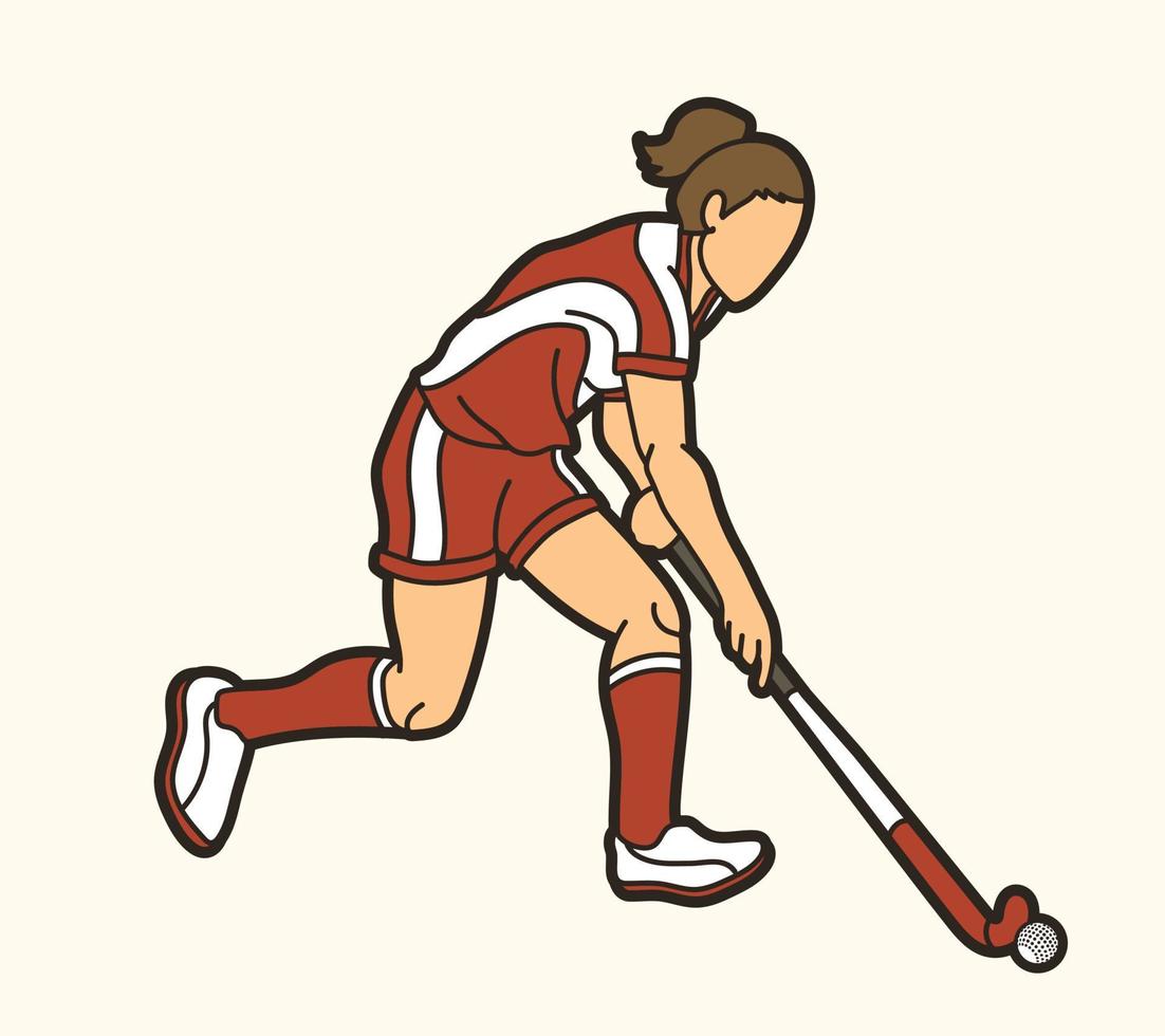 hockey sobre césped deporte jugador mujeres acción vector