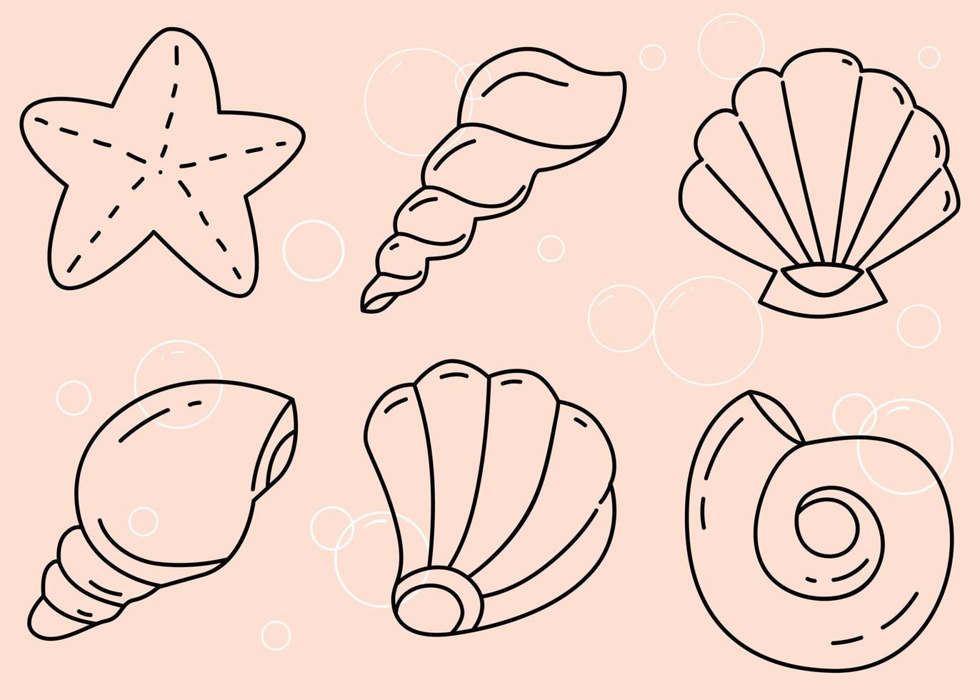 Linear seashell icon set vector