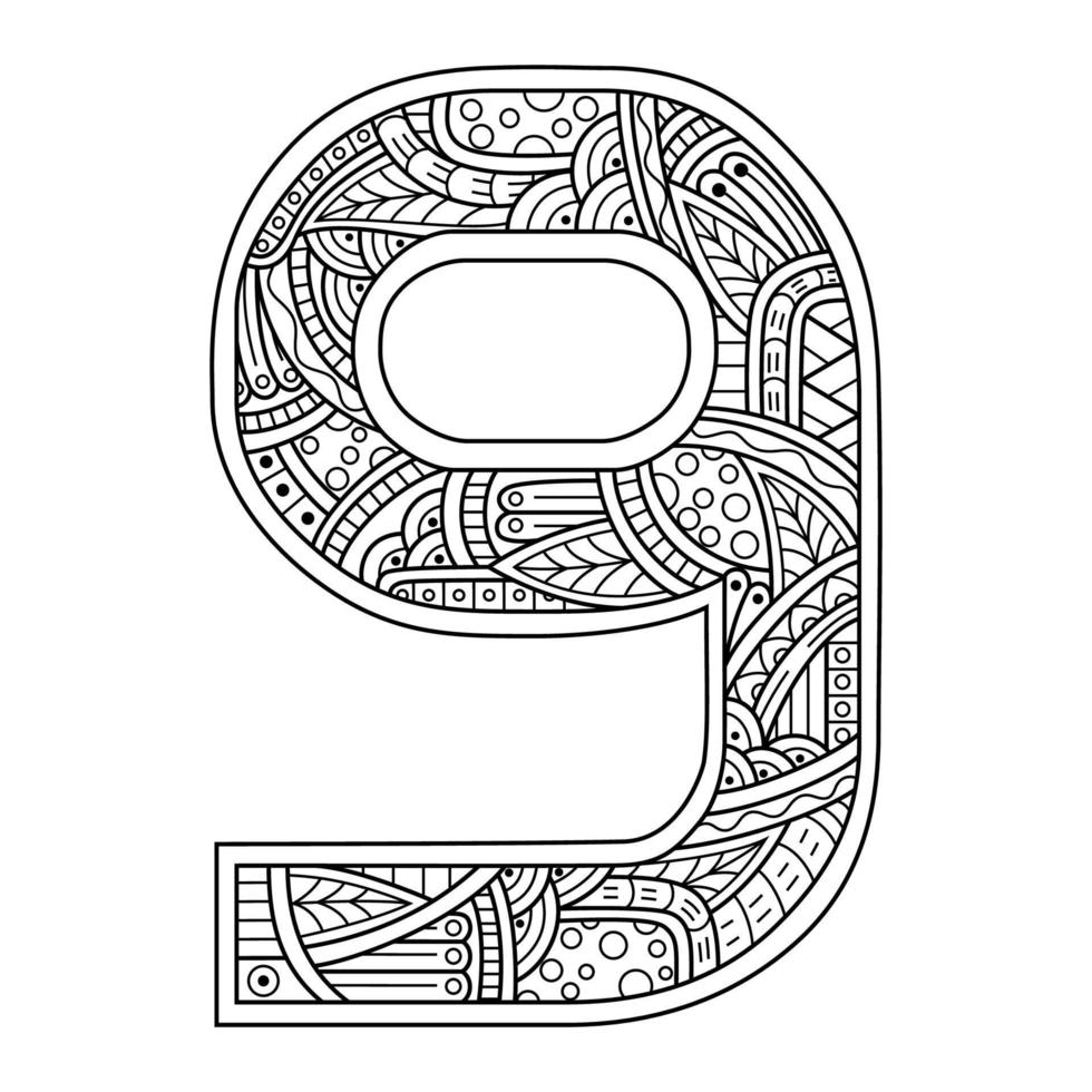 number nine line art vector