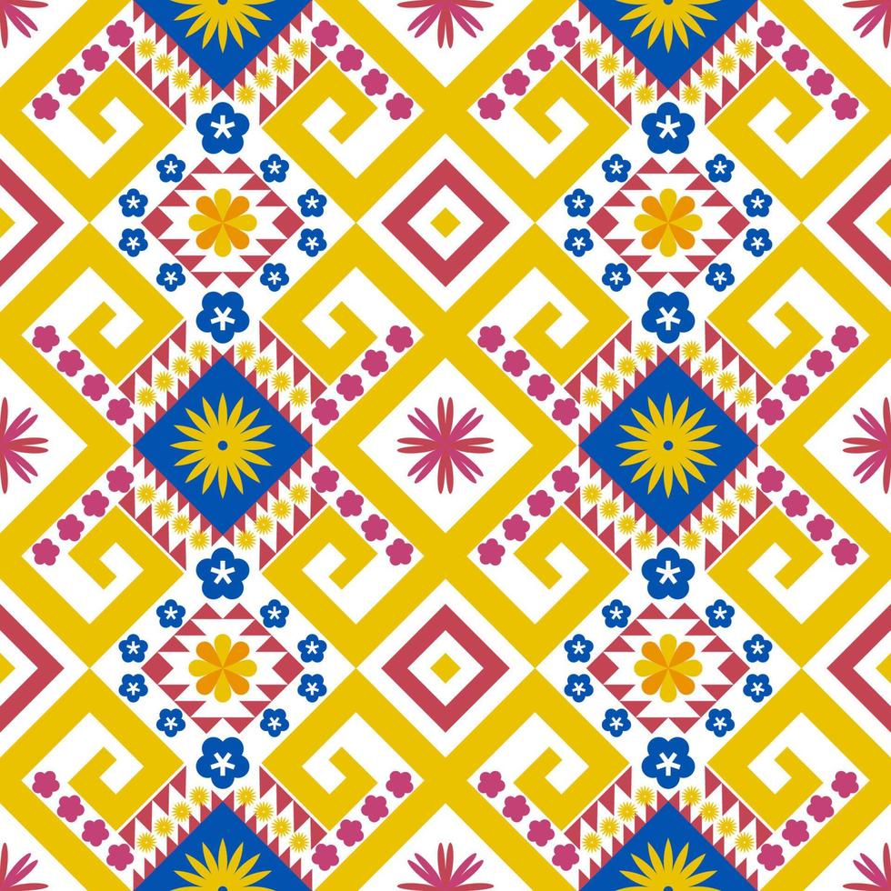 Colorful geometric ethnic seamless pattern design for wallpaper, background, fabric, curtain, carpet, clothing, and wrapping. vector