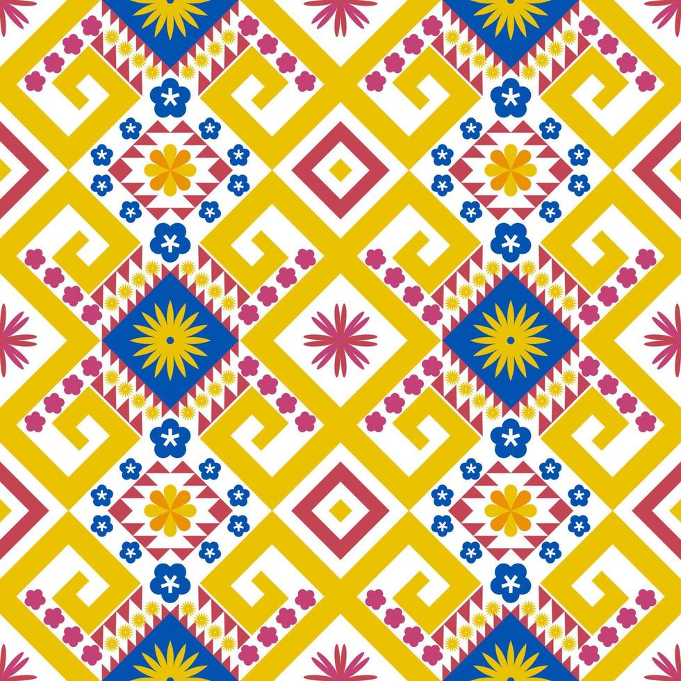 Colorful geometric ethnic seamless pattern design for wallpaper, background, fabric, curtain, carpet, clothing, and wrapping. vector