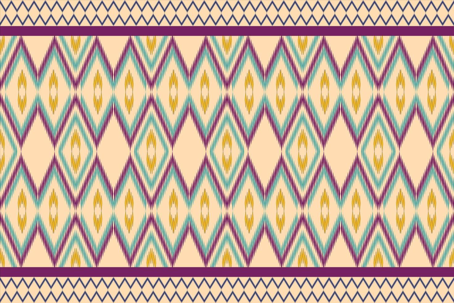 Geometric ethnic seamless pattern ikat art embroidery style design for wallpaper, background, fabric, curtain, carpet, clothing, wrapping. vector