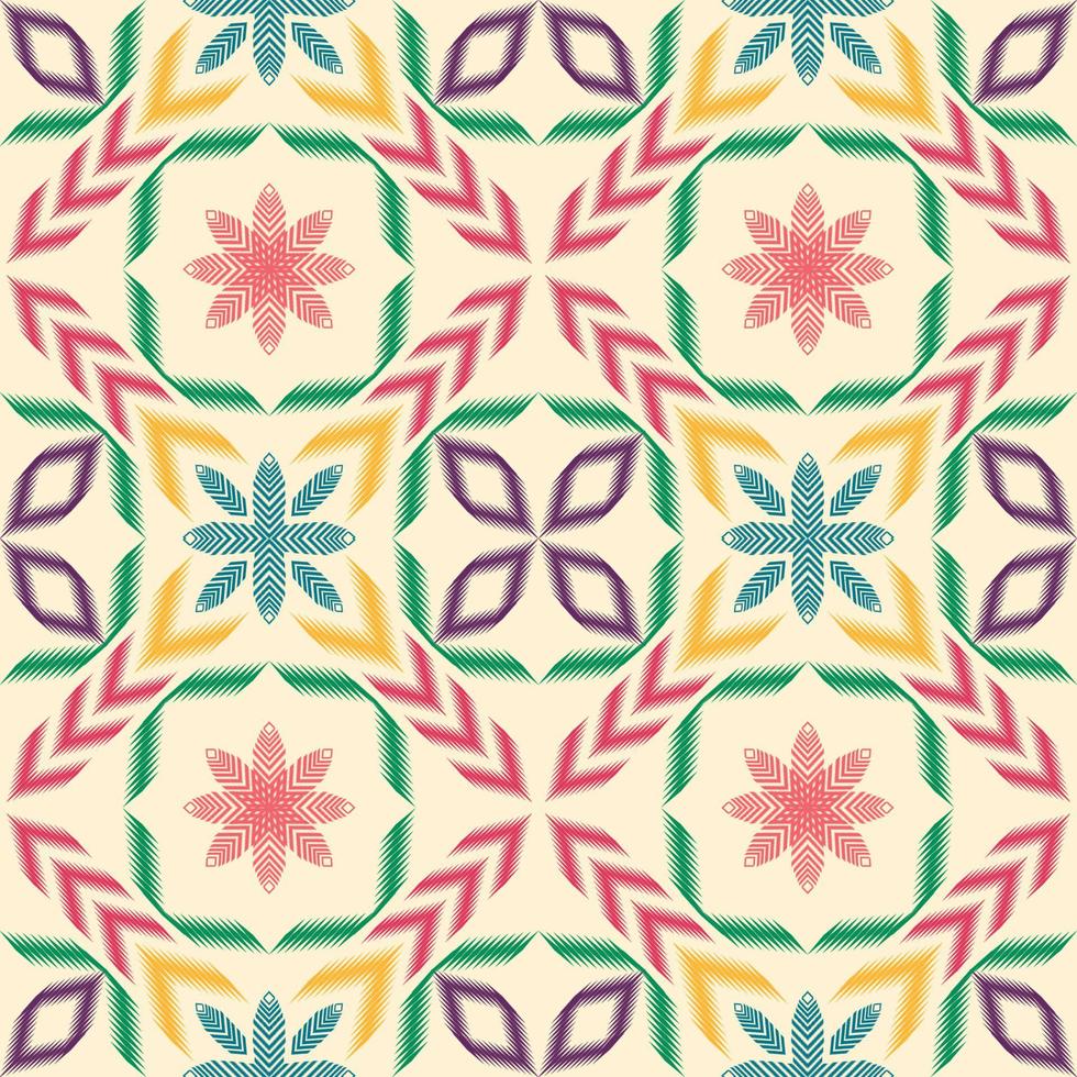 Geometric ethnic seamless pattern ikat art embroidery style design for wallpaper, background, fabric, curtain, carpet, clothing, wrapping. vector