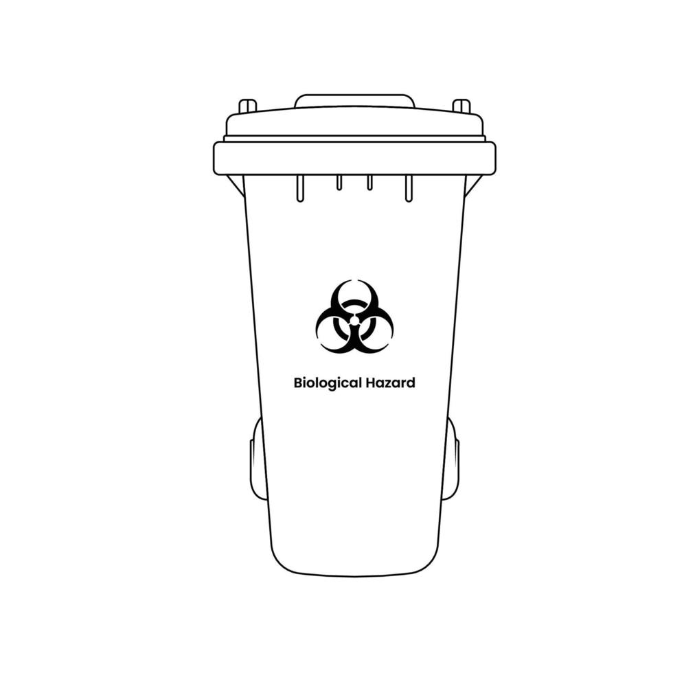 Biohazard Trash Bin Outline Icon Illustration on White Background vector