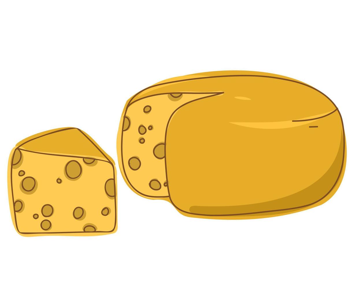 cabeza de queso amarillo con pieza cortada aislada sobre fondo blanco. vector