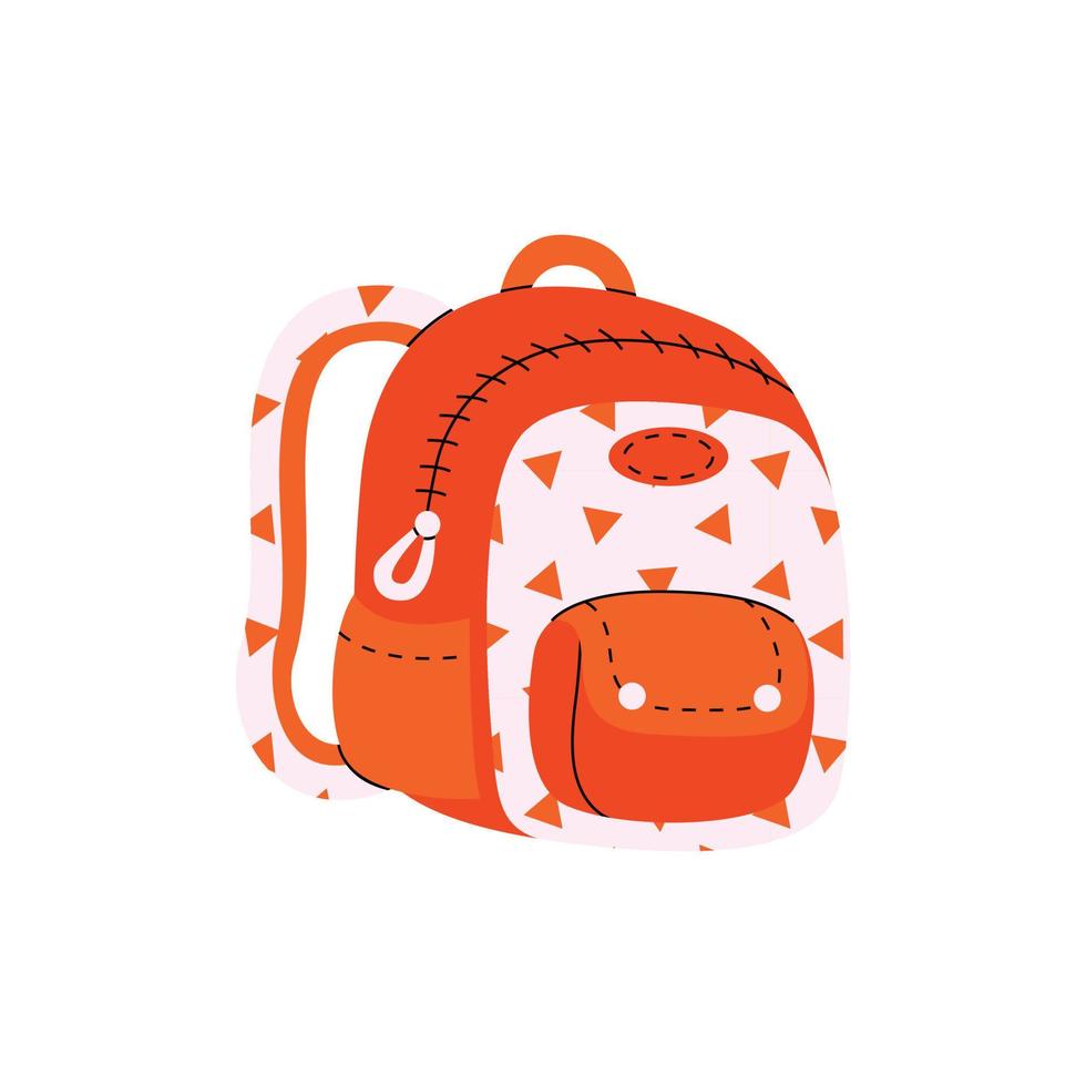 Heavy schoolbag of school stationery, books and supplies in pockets of backpack. Overfilled knapsack, rucksack for kids. Full backpack  for boys and girls. Back to school, college, education, study. vector