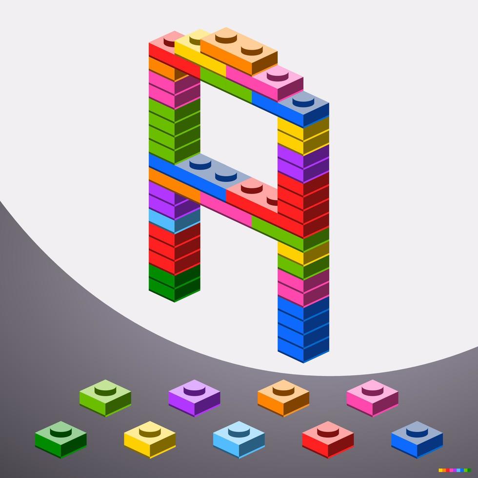 Alphabet A from colorful brick block toy like Lego, Building brick fonts for children poster, Letter design, banner, logo, print for kids, etc. vector