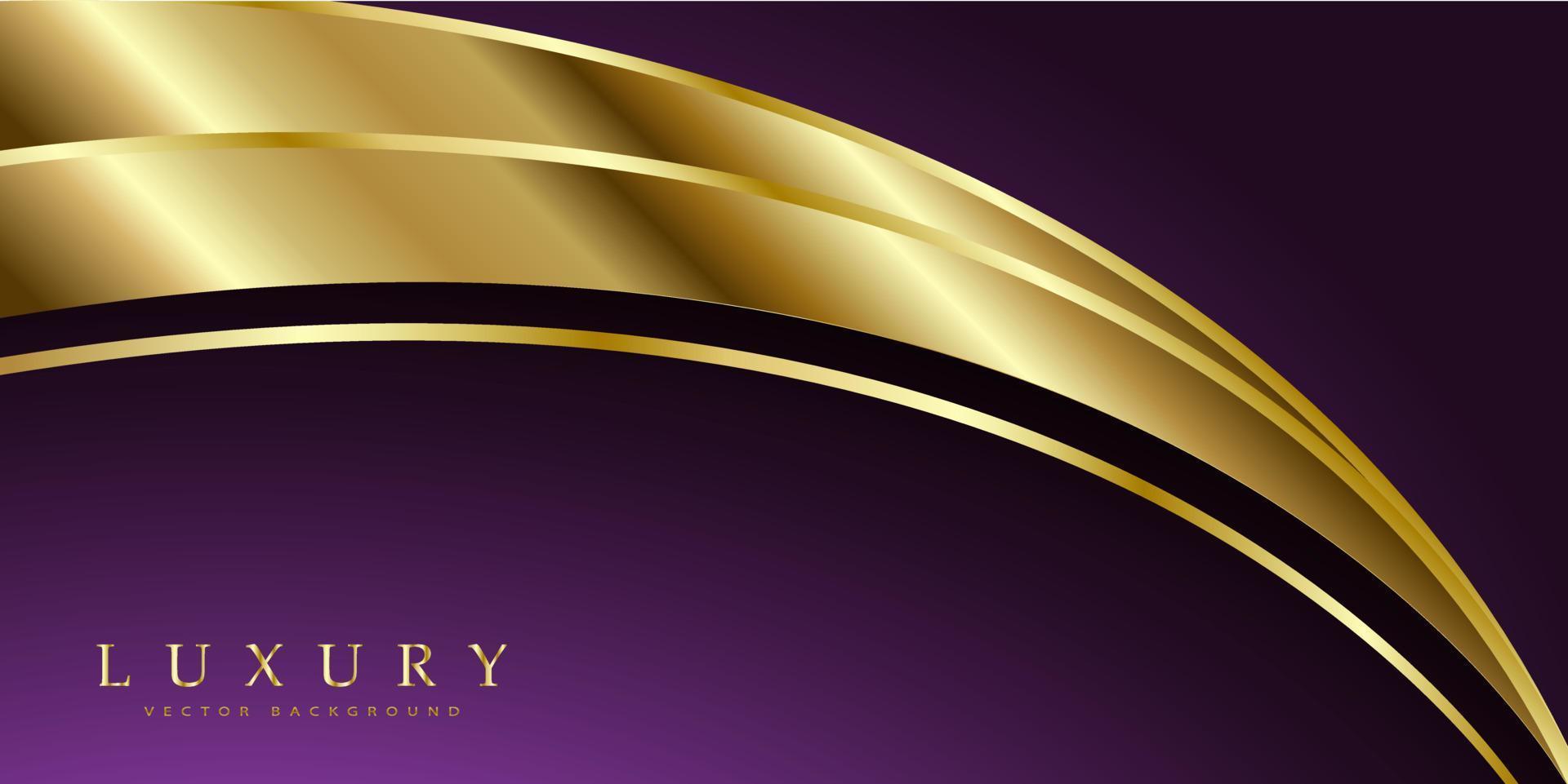 Abstract luxury golden lines curved overlapping on violet background. vector