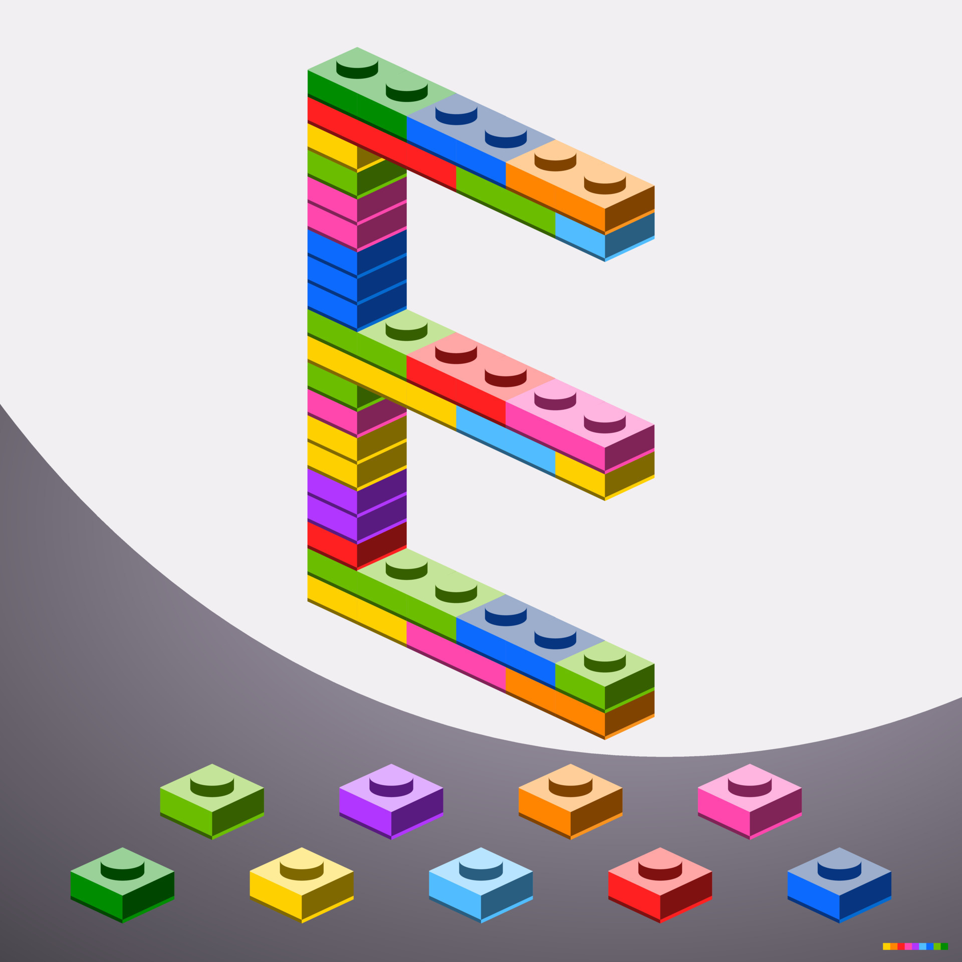 Alphabet E from colorful brick block toy like Lego, Building brick