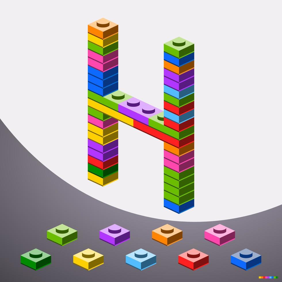 Alphabet H from colorful brick block toy like Lego. vector