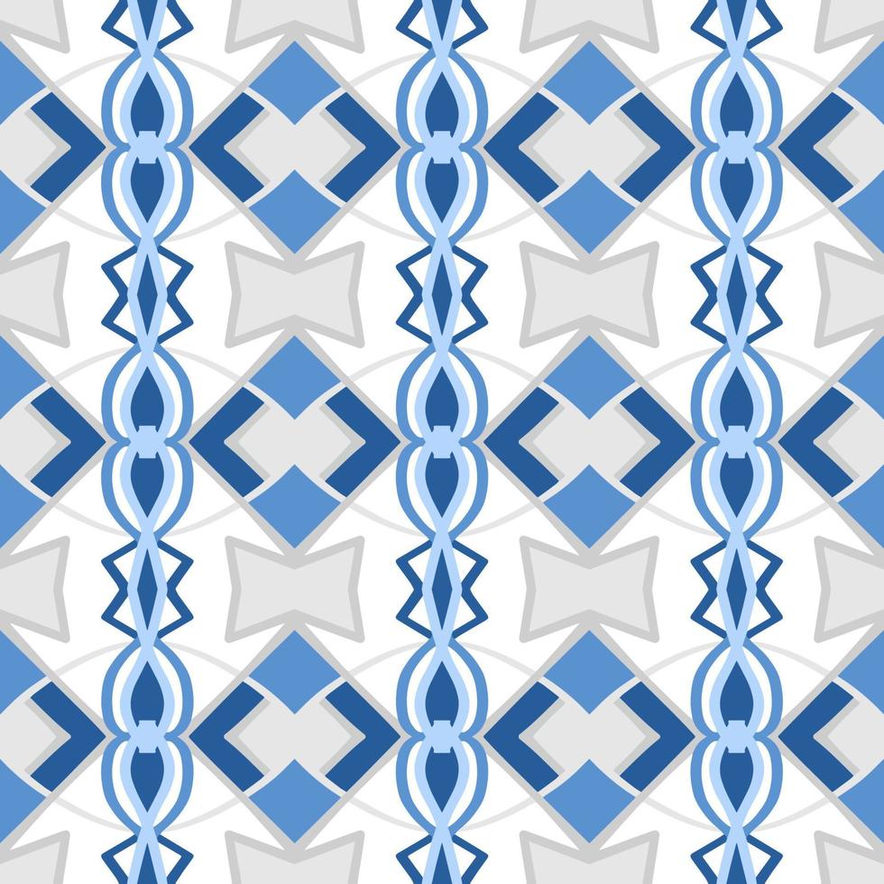 Blue Geometric Seamless Pattern with Tribal Shape. Pattern designed in Ikat, Aztec, Moroccan, Thai, Luxury Arabic Style. Ideal for Fabric Garment, Ceramics, Wallpaper. Vector Illustration.