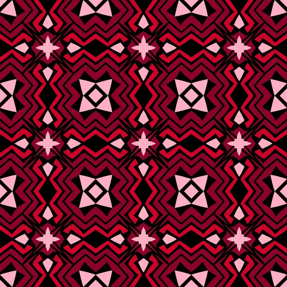 Red Geometric Seamless Pattern with Tribal Shape. Pattern designed in Ikat, Aztec, Moroccan, Thai, Luxury Arabic Style. Ideal for Fabric Garment, Ceramics, Wallpaper. Vector Illustration.