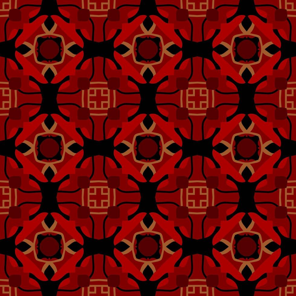 Red Geometric Seamless Pattern with Tribal Shape. Pattern designed in Ikat, Aztec, Moroccan, Thai, Luxury Arabic Style. Ideal for Fabric Garment, Ceramics, Wallpaper. Vector Illustration.