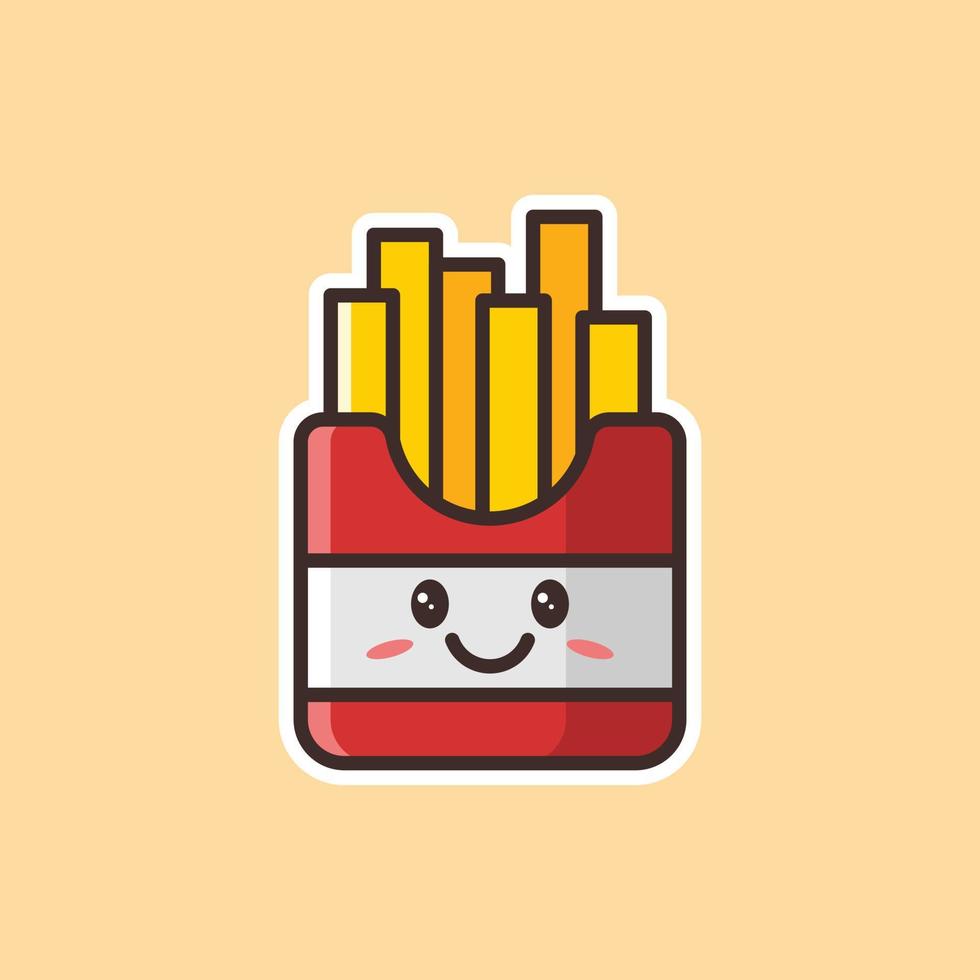 Cute French Fries Icon vector cartoon illustration, foods icon concept isolated on a yellow background.