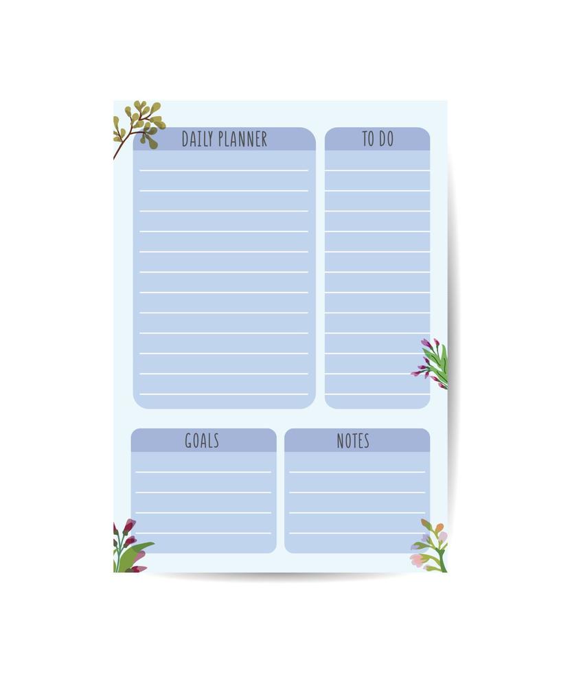 Daily Planner Template Organizer and Schedule with place for Notes Goals and To Do List Template design vector