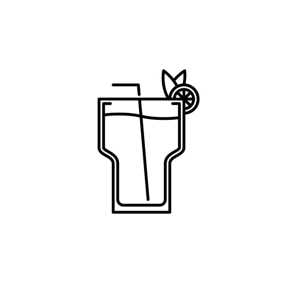 high ball glass icon with straw and lemon slice on white background. simple, line, silhouette and clean style. black and white. suitable for symbol, sign, icon or logo vector