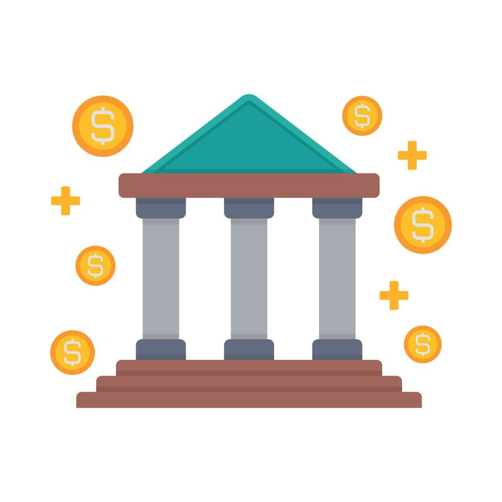 Bank building facade, dollar coins illustration. vector