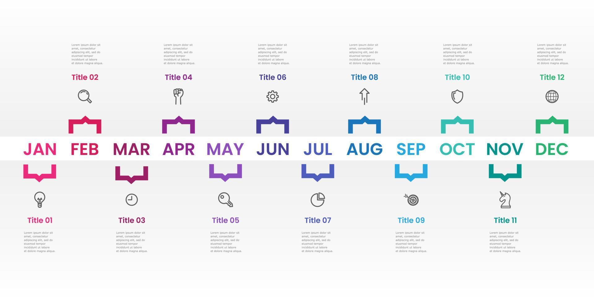 Infographic timeline shows a 12-month roadmap with job details vector