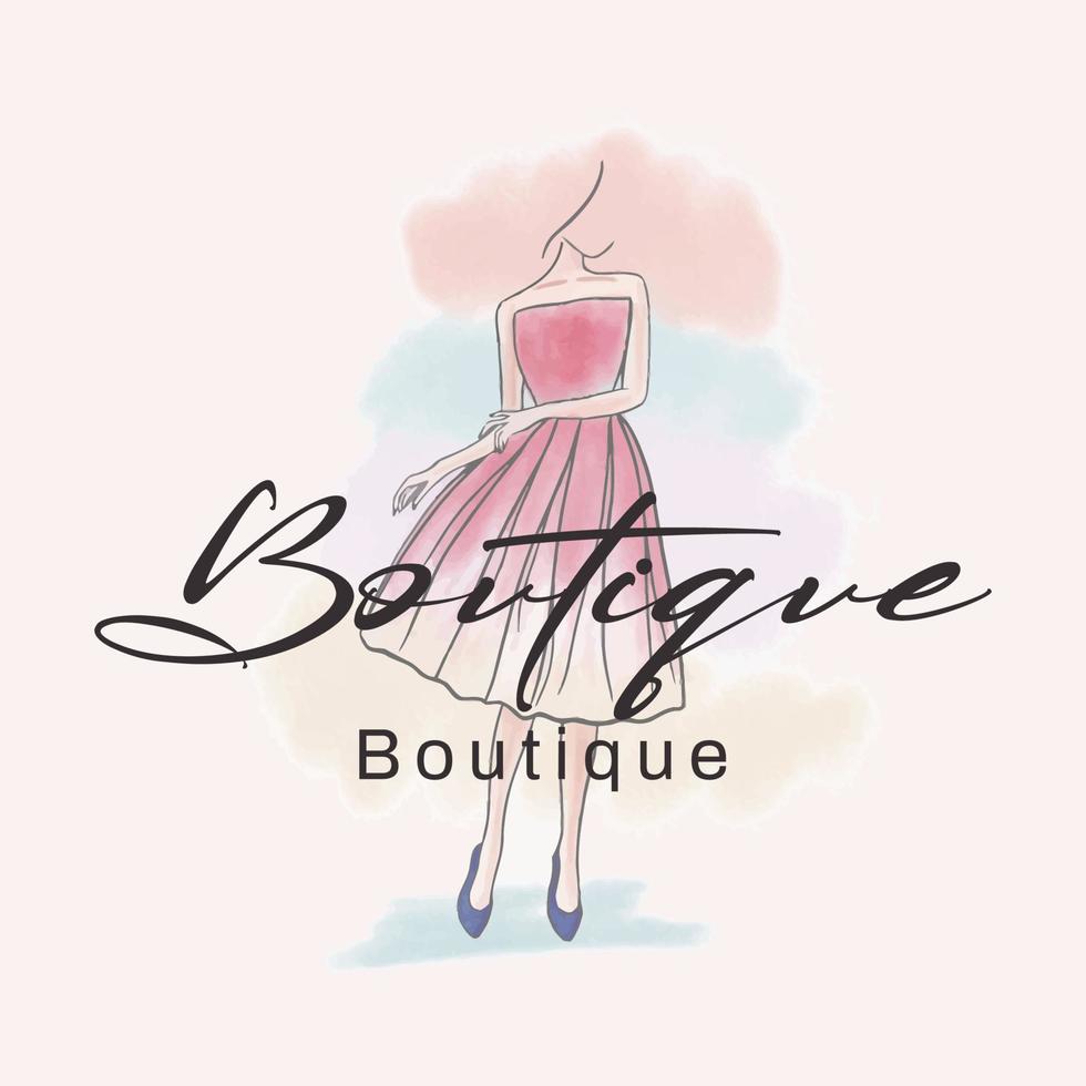 hand drawn watercolor beauty logotype design for clothing brand, fashion, boutique vector