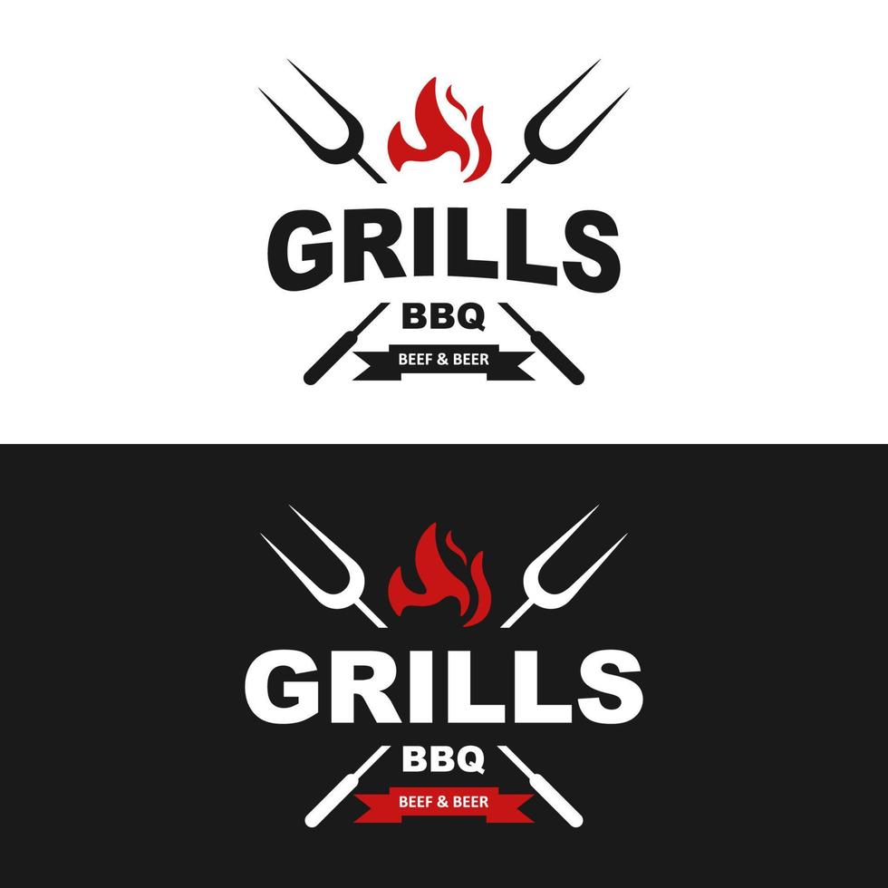 parrilla de barbacoa hipster para el logotipo del restaurante vector