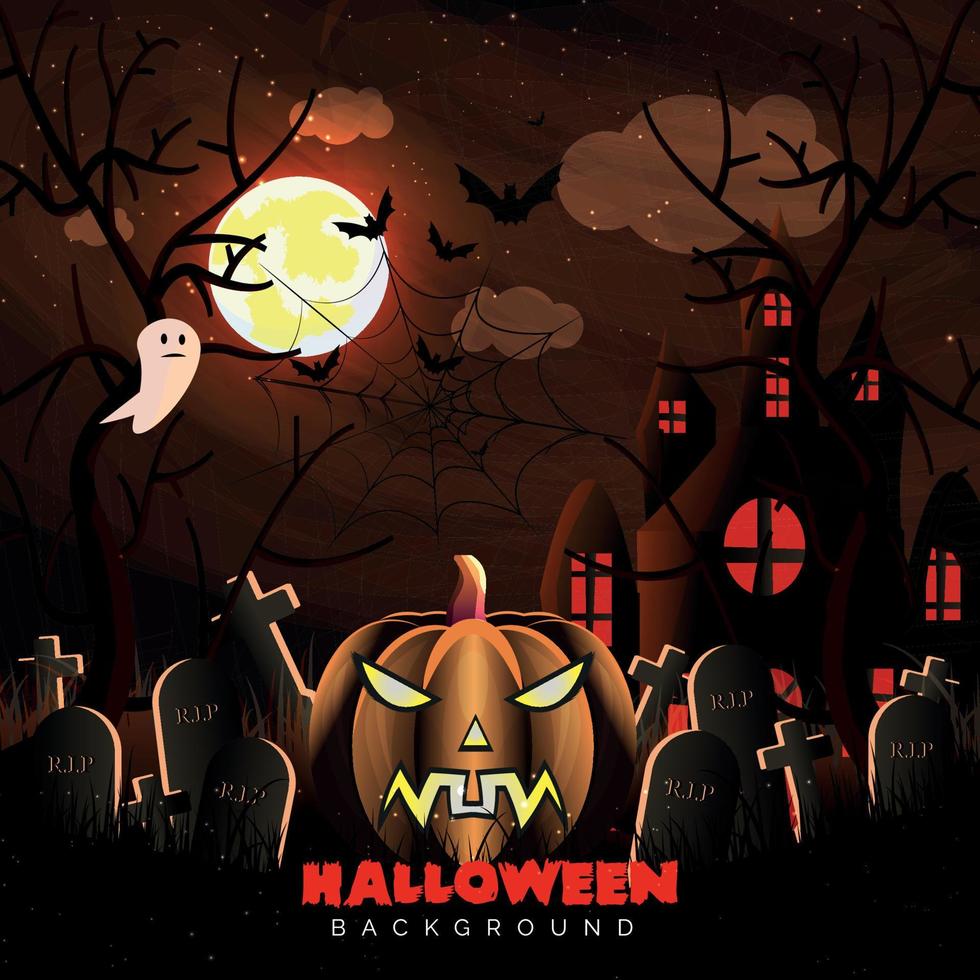 halloween scary night background with graveyard vector