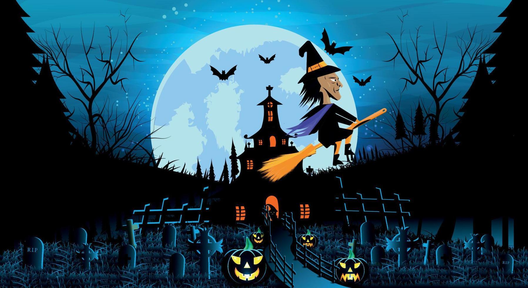Halloween colorful background design with graveyard vector