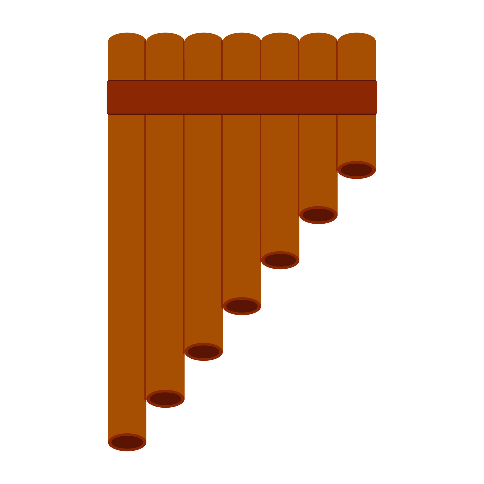 Pan flute or panpipes or syrinx. Folk musical instrument. Flat style