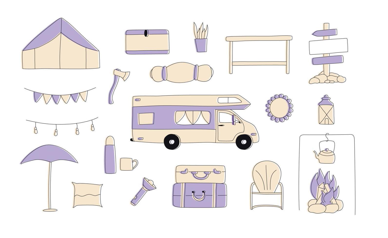 Set of vector hand drawn flat colourful illustrations