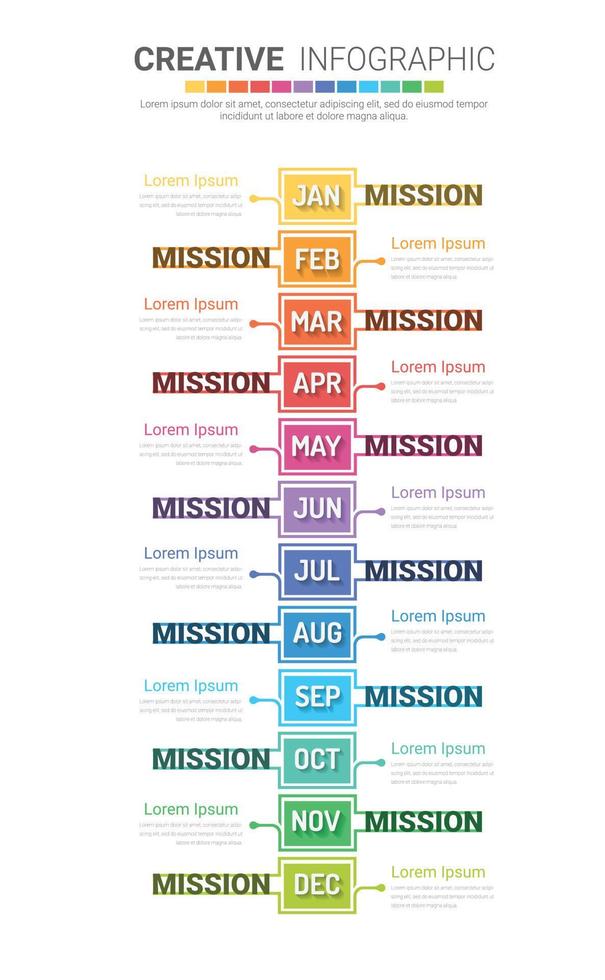 12 months, infographics all month planner design vector