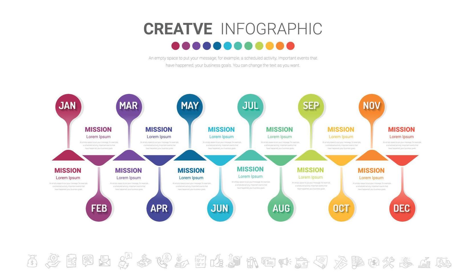 Infographic template for 12 months. vector