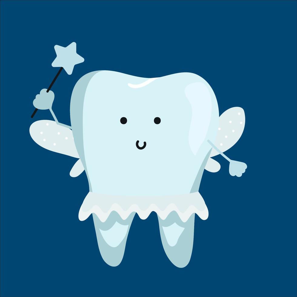 Cute tooth fairy wearing crown and holding a star magic wand vector illustration. Vector illustration