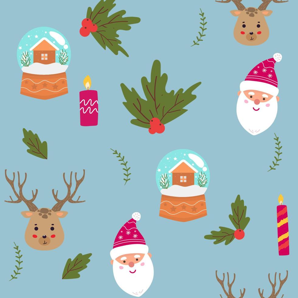 Seamless Christmas pattern with cartoon Santa Claus. Wrapping paper design. vector