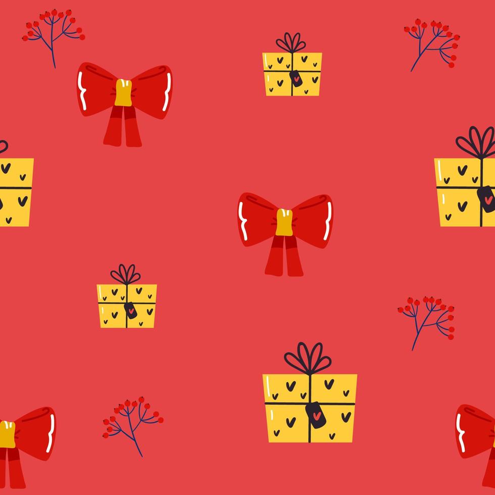 Cute gift boxes seamless pattern. Vector colorful festive background with present boxes and confetti. For wrapping paper, wallpapers, fabric print