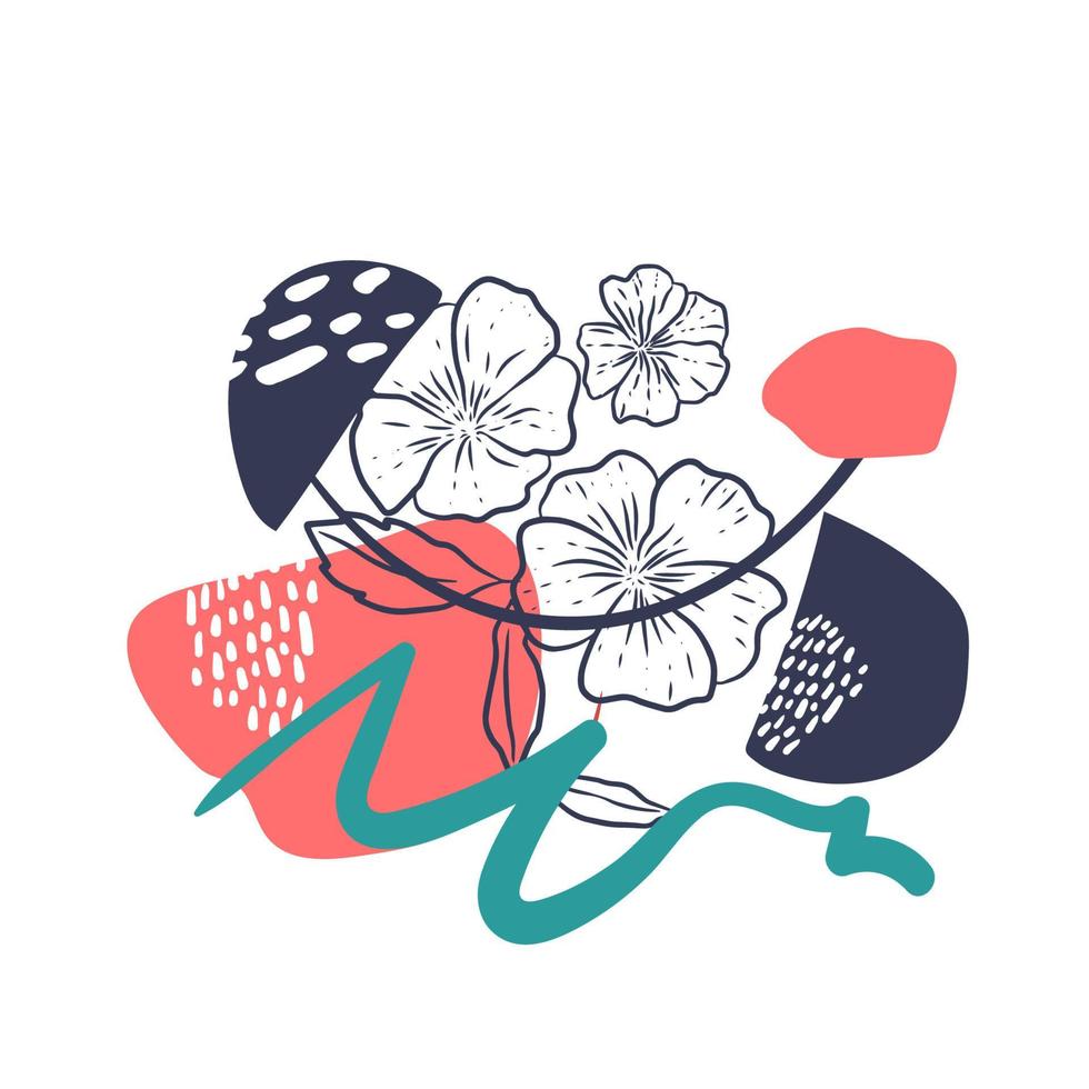 lindas y divertidas flores estilizadas para el diseño de primavera con formas abstractas vector