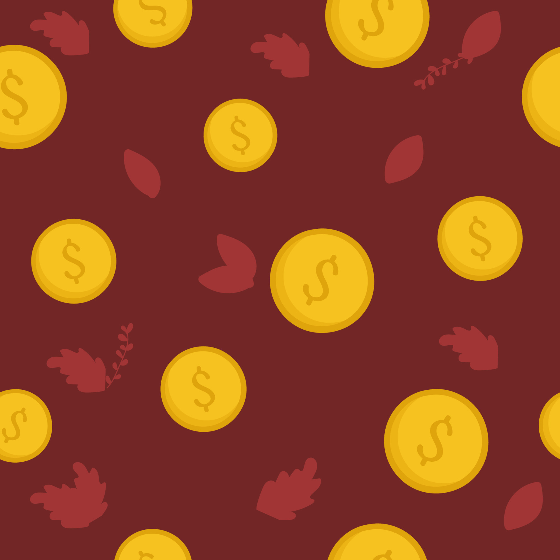 Coin pattern . Seamless pattern on red background. 11614823 Vector Art
