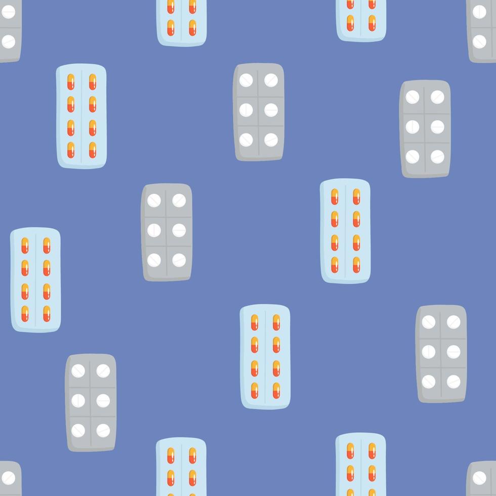 Vector seamless pattern with Pills tablets in line style.