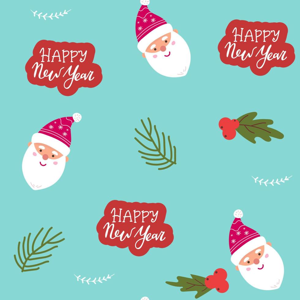 Seamless Christmas pattern with cartoon Santa Claus. Wrapping paper design. Perfect for holiday invitations, winter greeting cards, wallpaper and gift paper vector