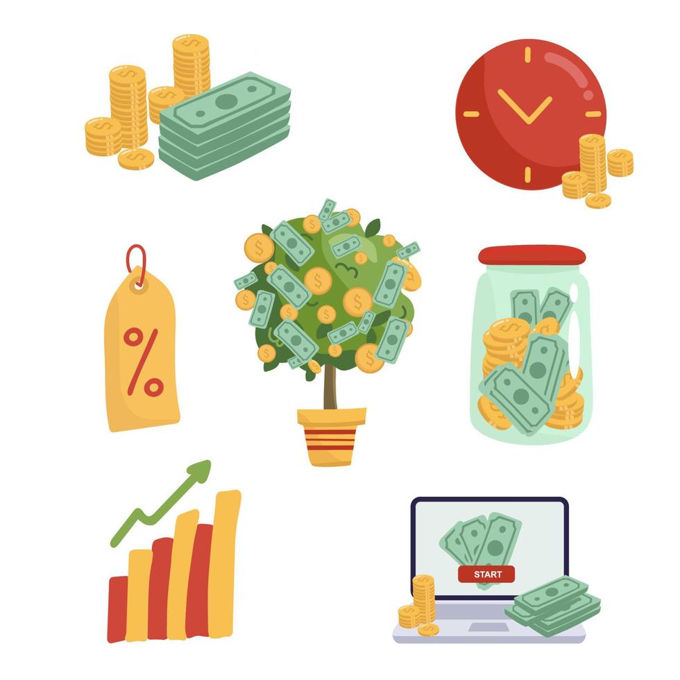 Finance icons flat money ,coins isolated on white vector