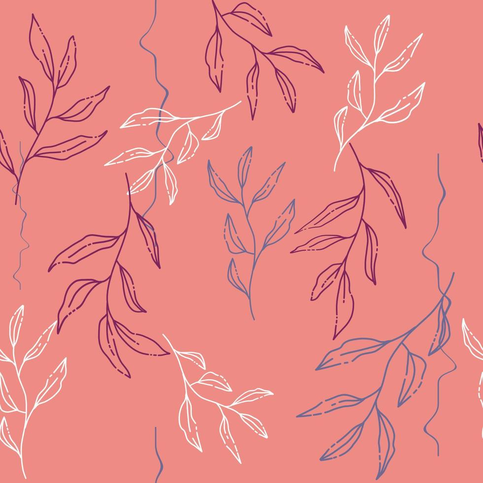 seamless abstract pink floral background with leaves. vector