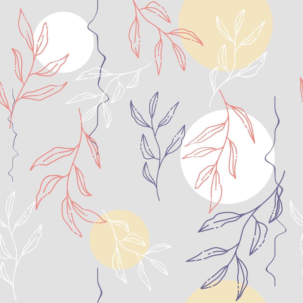 seamless abstract grey floral background with leaves. vector