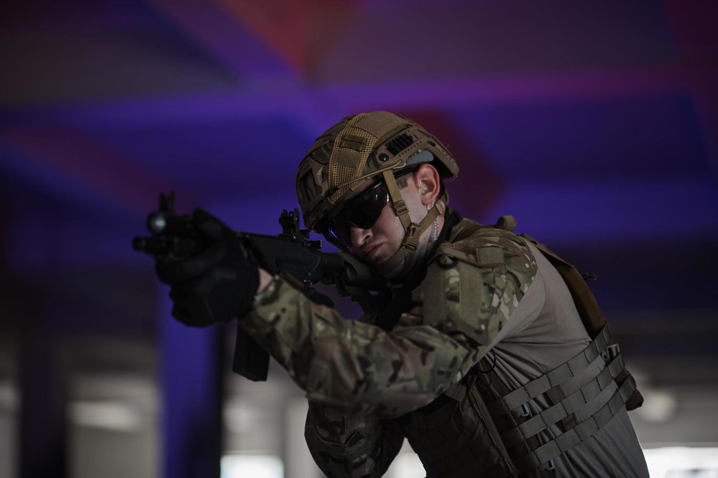 modern warfare soldier in urban environment battlefield photo